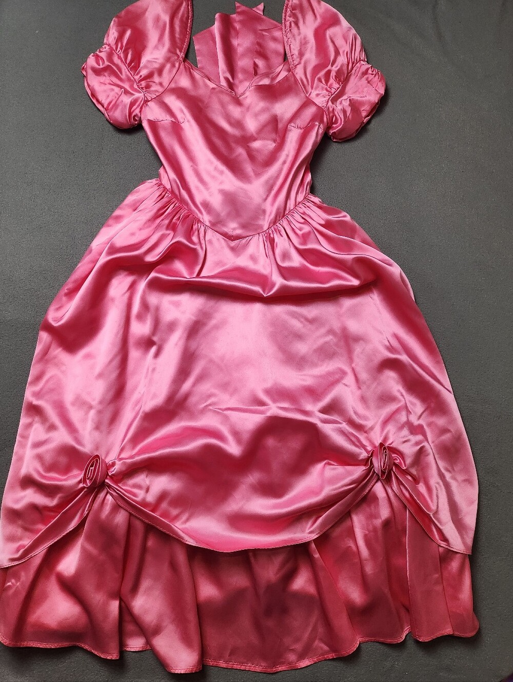 Vintage Custom Pink Satin Princess Dress | Puff Sleeves + Bow Back